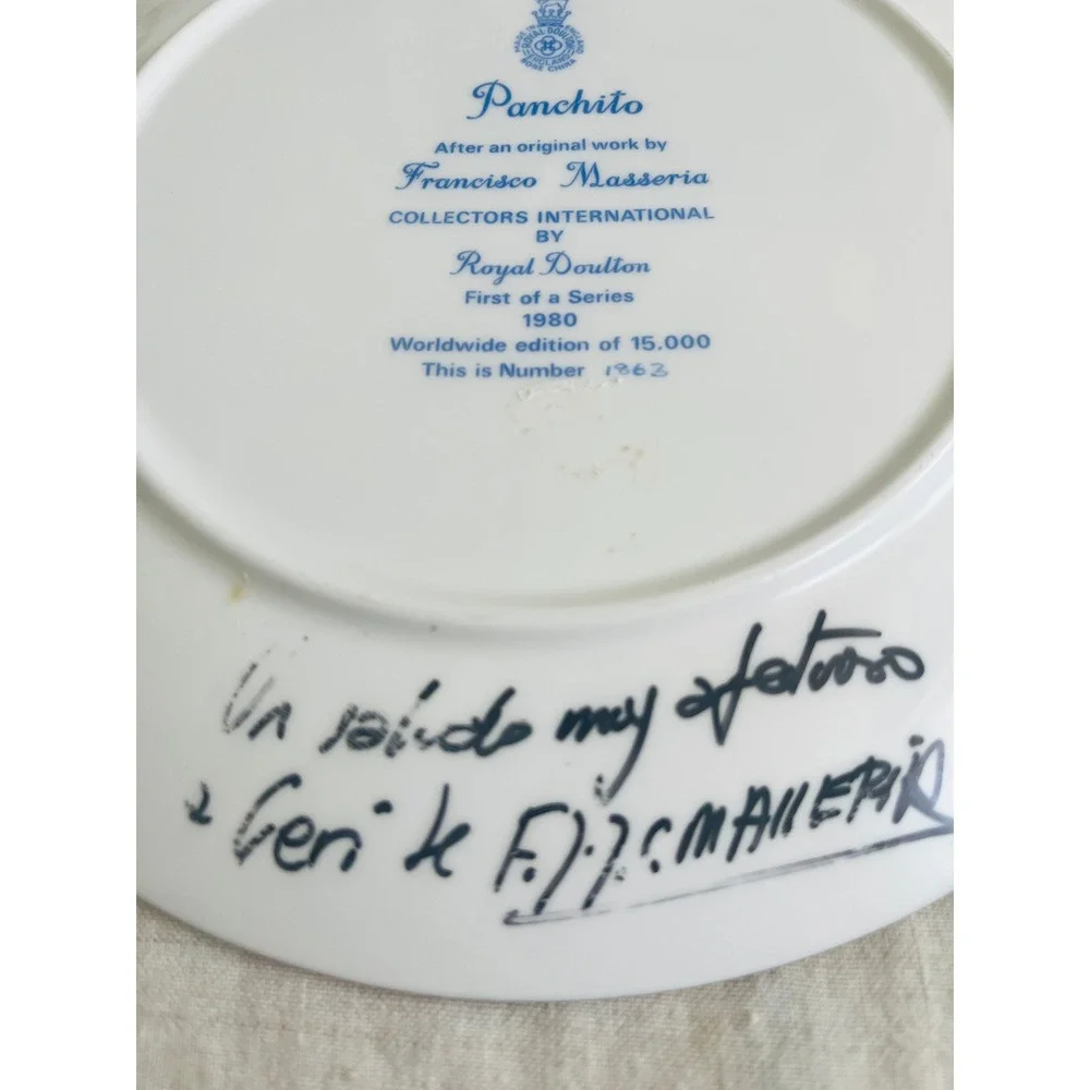 Royal Doulton Francisco Masseria Panchito Collector Plate Hand Signed Message